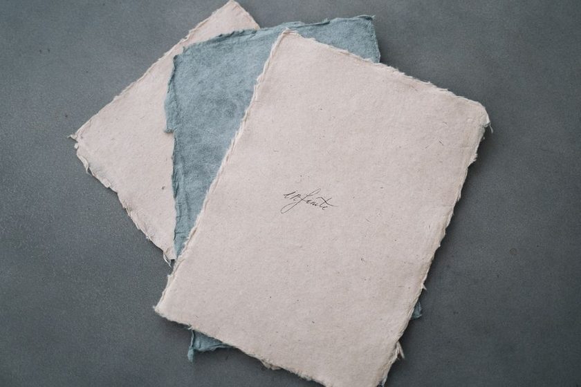 Handmade paper with an irregular deckle edge